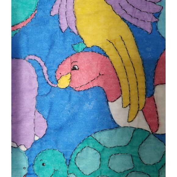 VTG Childrens Baby Blanket Quilt Pastel Animals Sea Life Blue Nursery - Picture 6 of 7